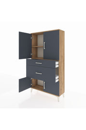 Arges Dolap 2 Raflı 2 Çekmeceli 4 Kapaklı 88x30x163 Çam-Antrasit