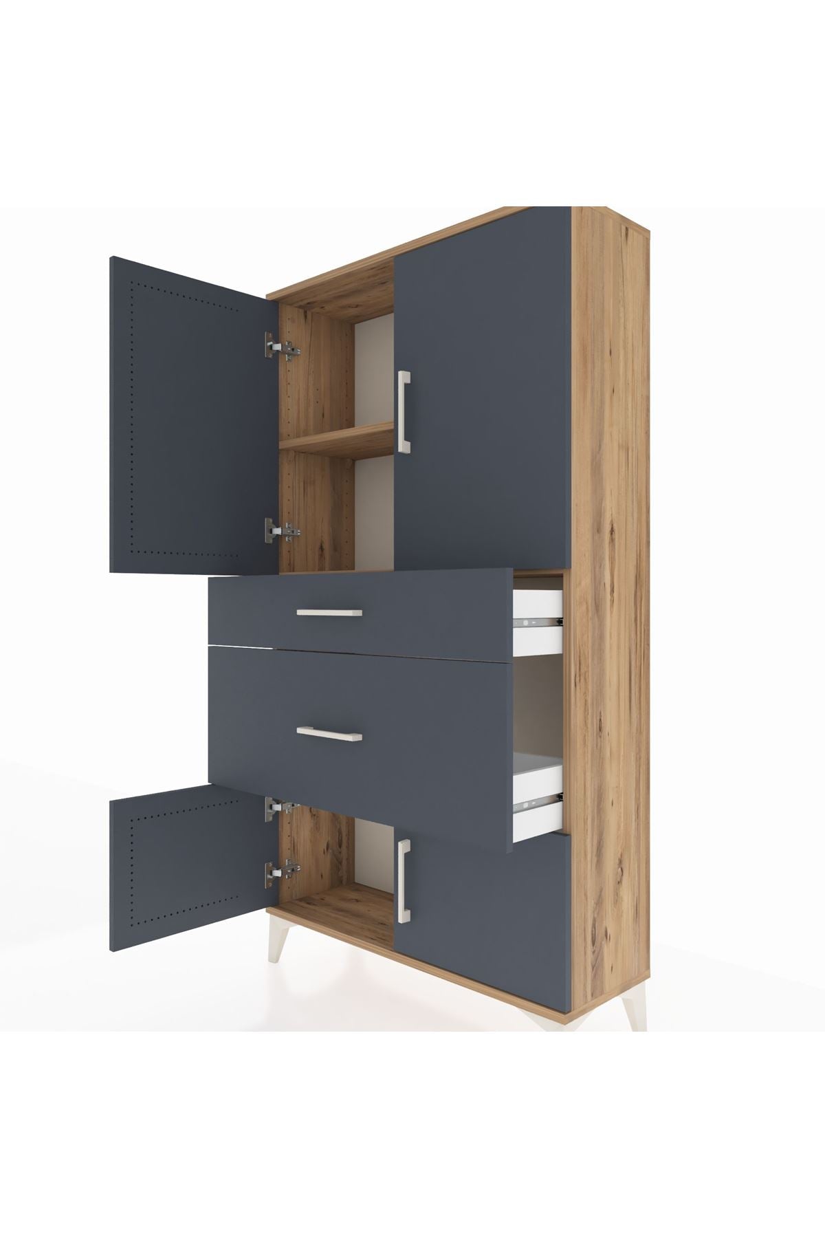 Arges Dolap 2 Raflı 2 Çekmeceli 4 Kapaklı 88x30x163 Çam-Antrasit