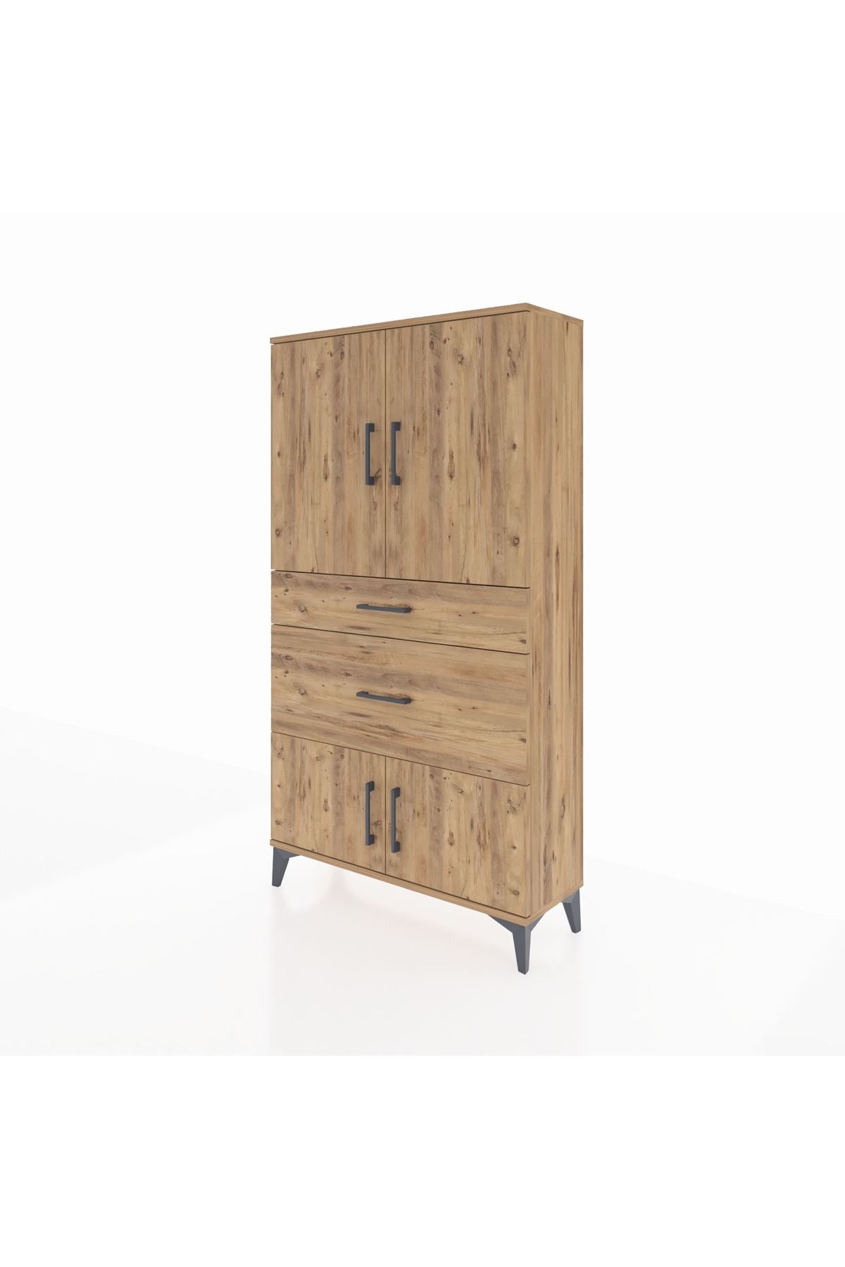 Arges Dolap 2 Raflı 2 Çekmeceli 4 Kapaklı 88x30x163 Çam-Çam