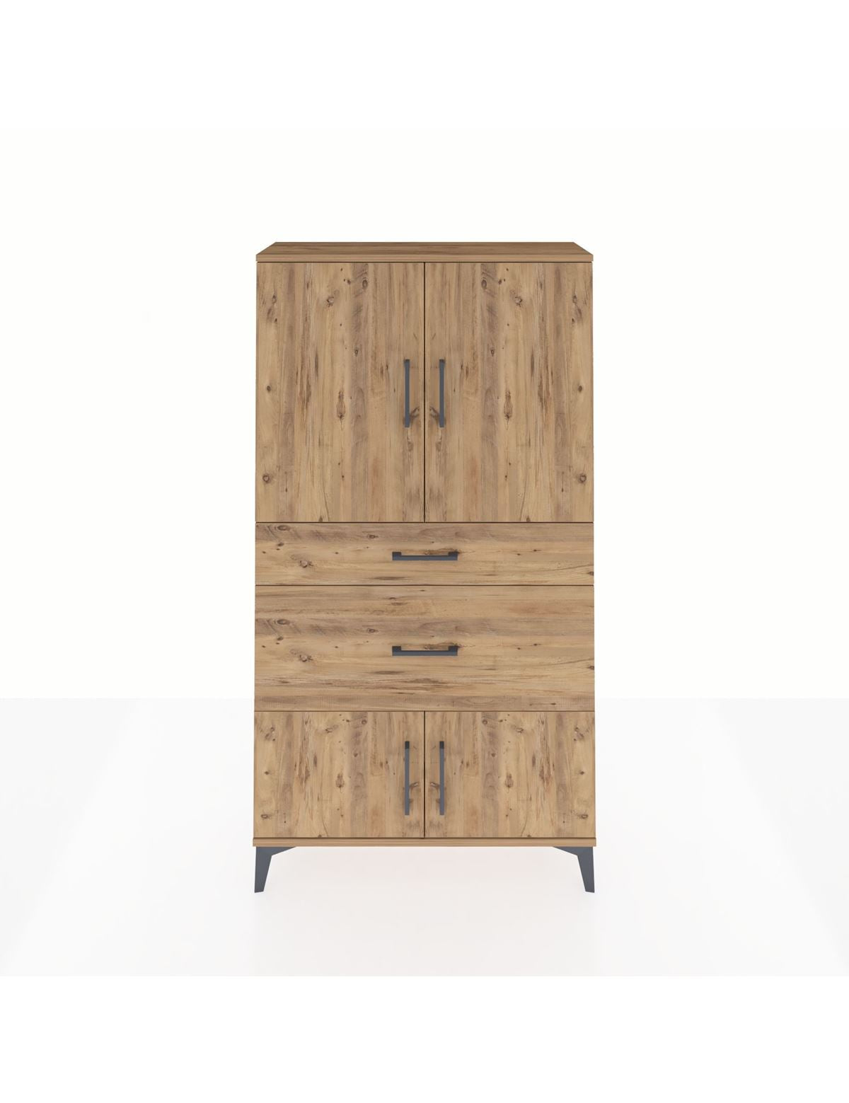 Arges Dolap 2 Raflı 2 Çekmeceli 4 Kapaklı 88x30x163 Çam-Çam