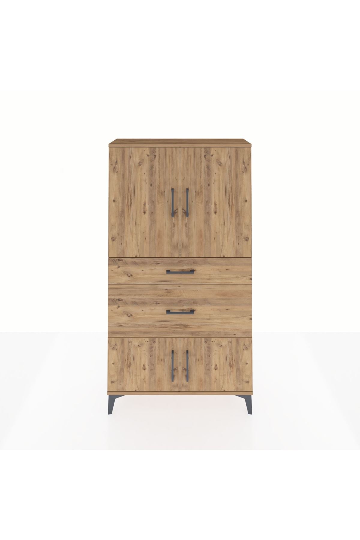 Arges Dolap 2 Raflı 2 Çekmeceli 4 Kapaklı 88x30x163 Çam-Çam