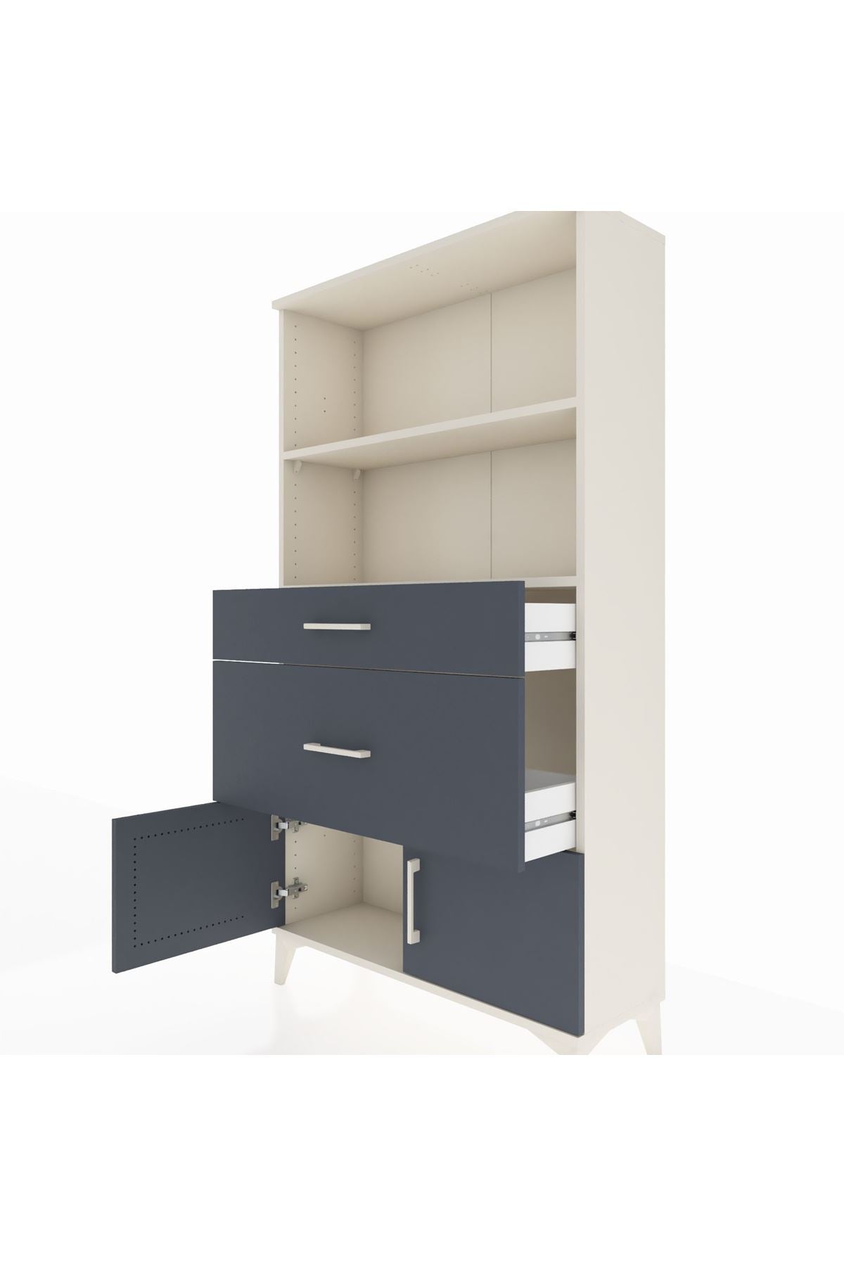 Arges Dolap 2 Raflı 2 Çekmeceli 2 Kapaklı 88x30x163 Aytaşı-Antrasit