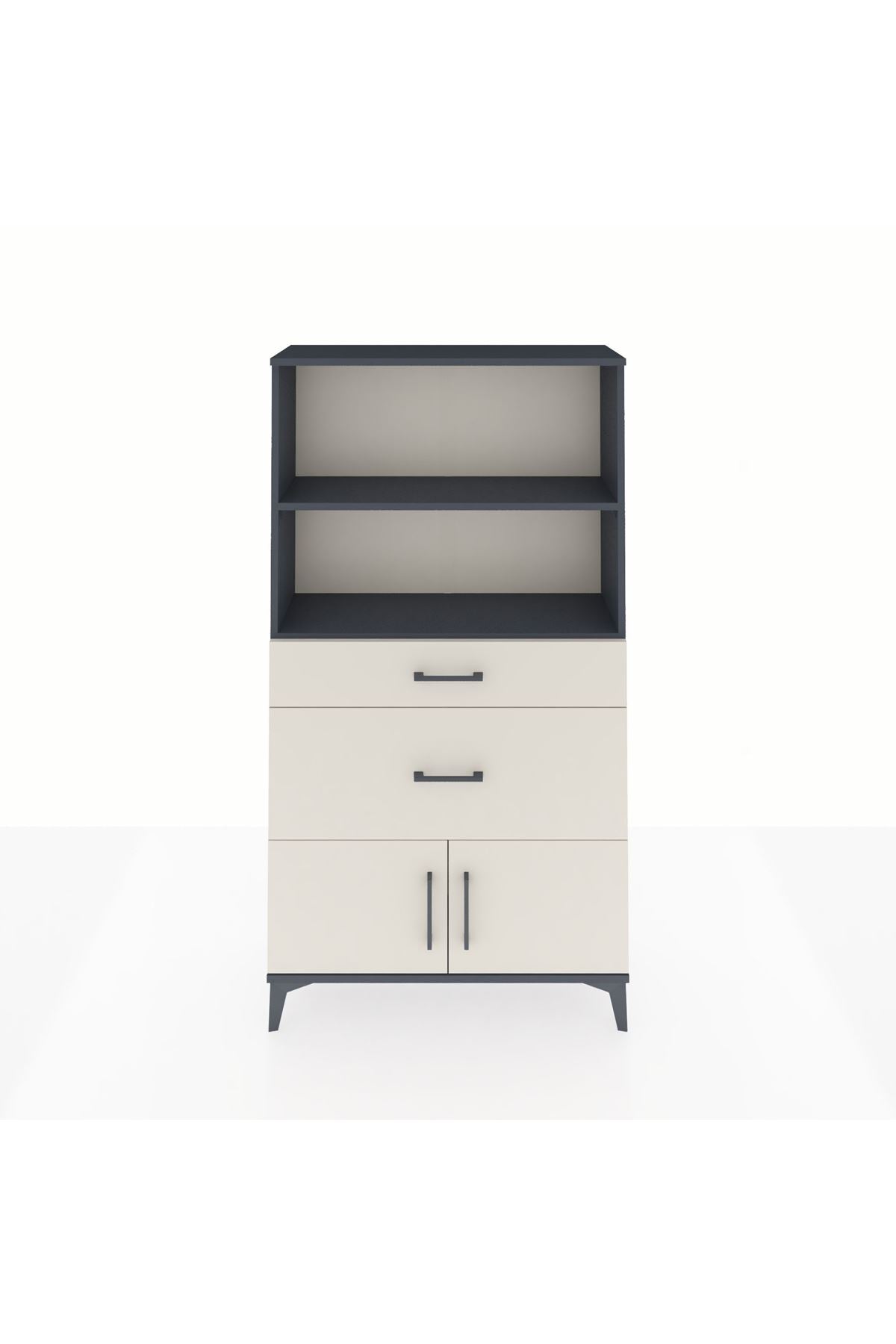 Arges Dolap 2 Raflı 2 Çekmeceli 2 Kapaklı 88x30x163 Antrasit-Aytaşı