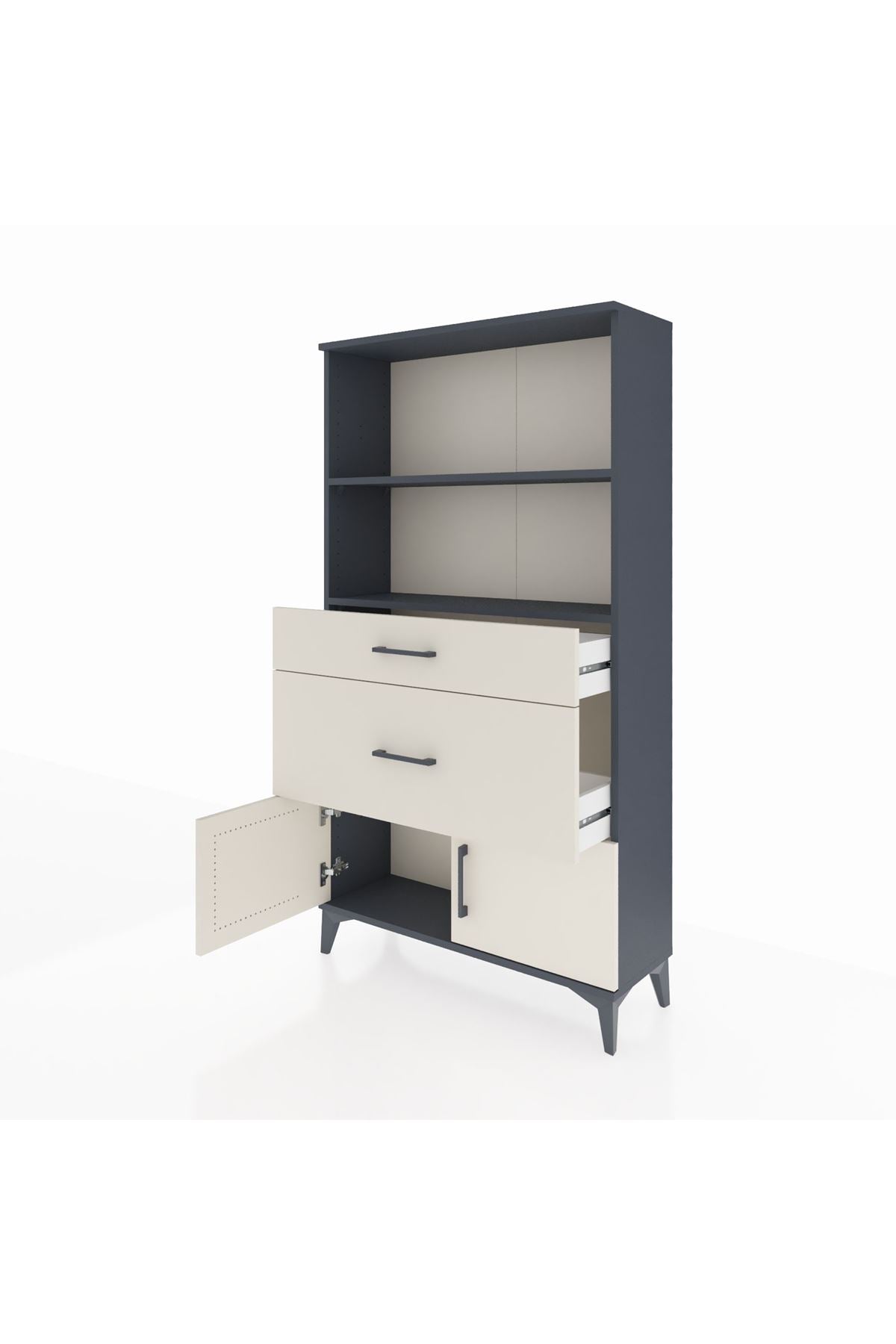 Arges Dolap 2 Raflı 2 Çekmeceli 2 Kapaklı 88x30x163 Antrasit-Aytaşı