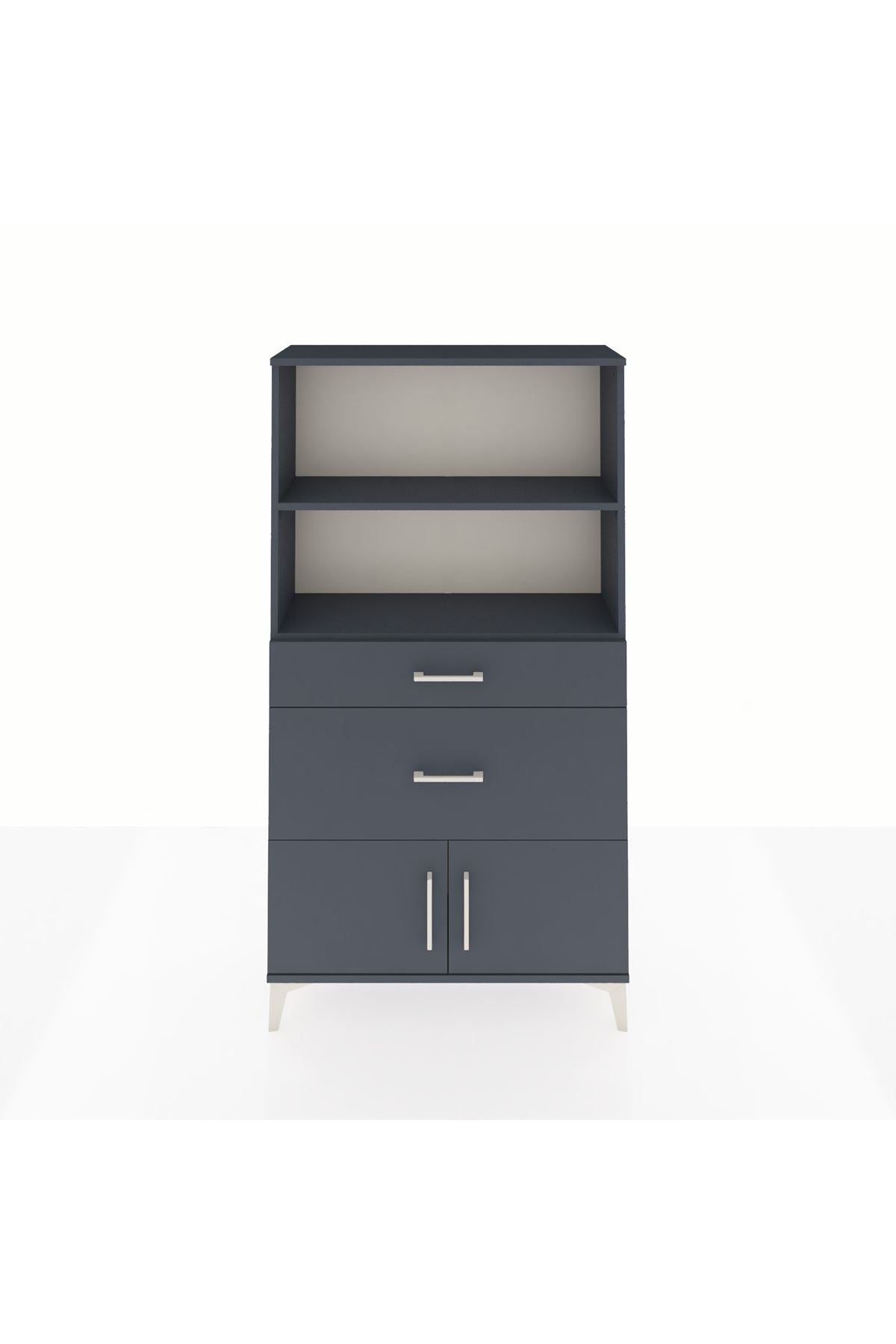 Arges Dolap 2 Raflı 2 Çekmeceli 2 Kapaklı 88x30x163 Antrasit-Antrasit