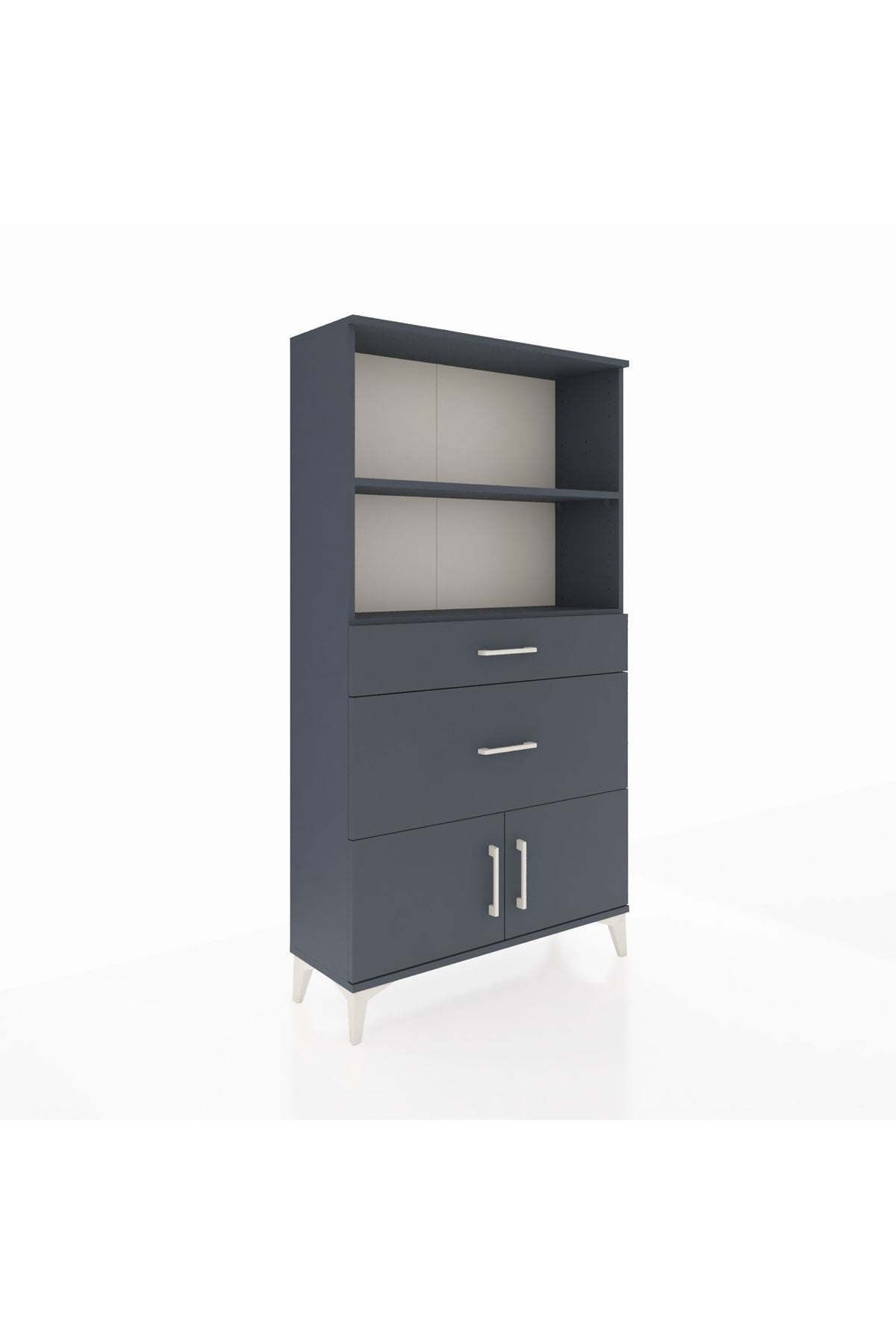 Arges Dolap 2 Raflı 2 Çekmeceli 2 Kapaklı 88x30x163 Antrasit-Antrasit