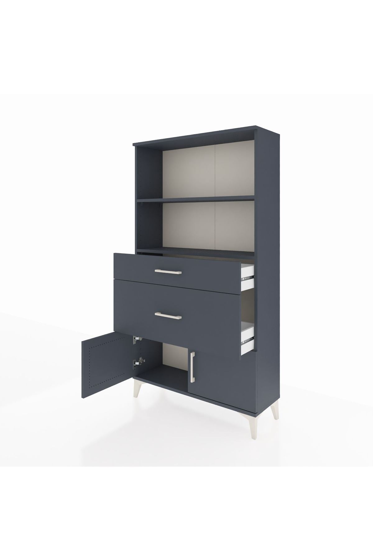 Arges Dolap 2 Raflı 2 Çekmeceli 2 Kapaklı 88x30x163 Antrasit-Antrasit