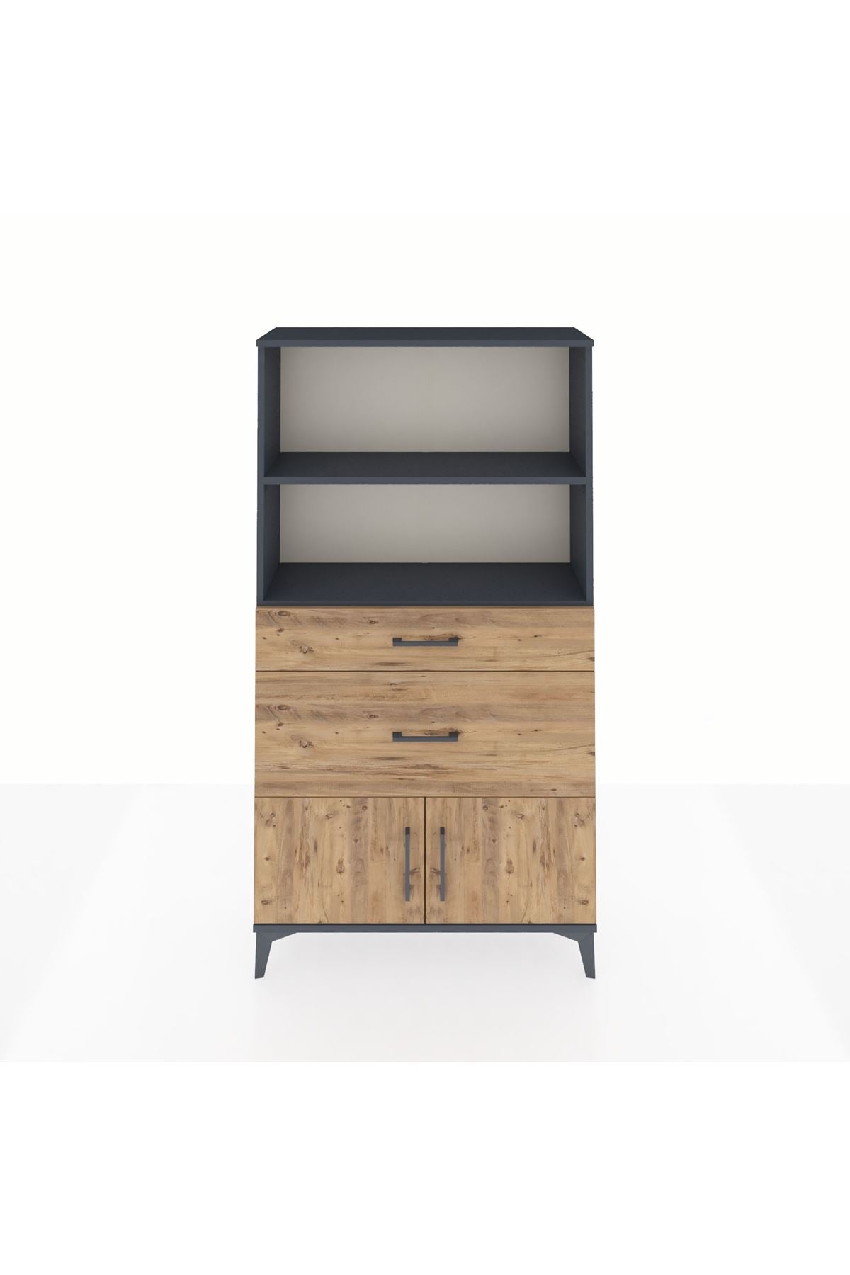 Arges Dolap 2 Raflı 2 Çekmeceli 2 Kapaklı 88x30x163 Antrasit-Çam