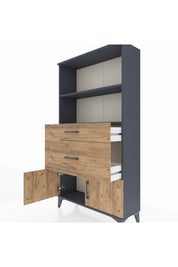 Arges Dolap 2 Raflı 2 Çekmeceli 2 Kapaklı 88x30x163 Antrasit-Çam