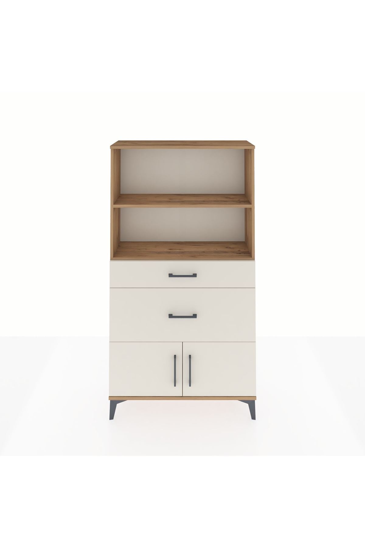 Arges Dolap 2 Raflı 2 Çekmeceli 2 Kapaklı 88x30x163 Çam-Aytaşı