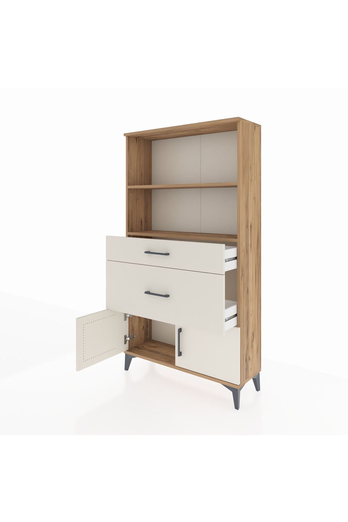 Arges Dolap 2 Raflı 2 Çekmeceli 2 Kapaklı 88x30x163 Çam-Aytaşı