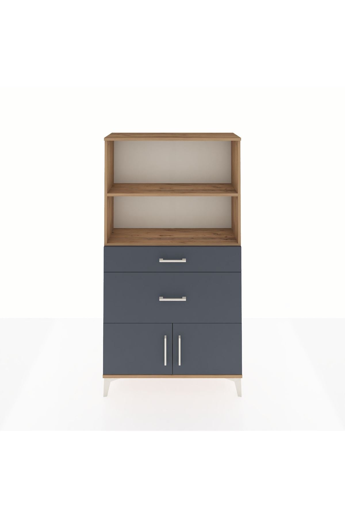 Arges Dolap 2 Raflı 2 Çekmeceli 2 Kapaklı 88x30x163 Çam-Antrasit