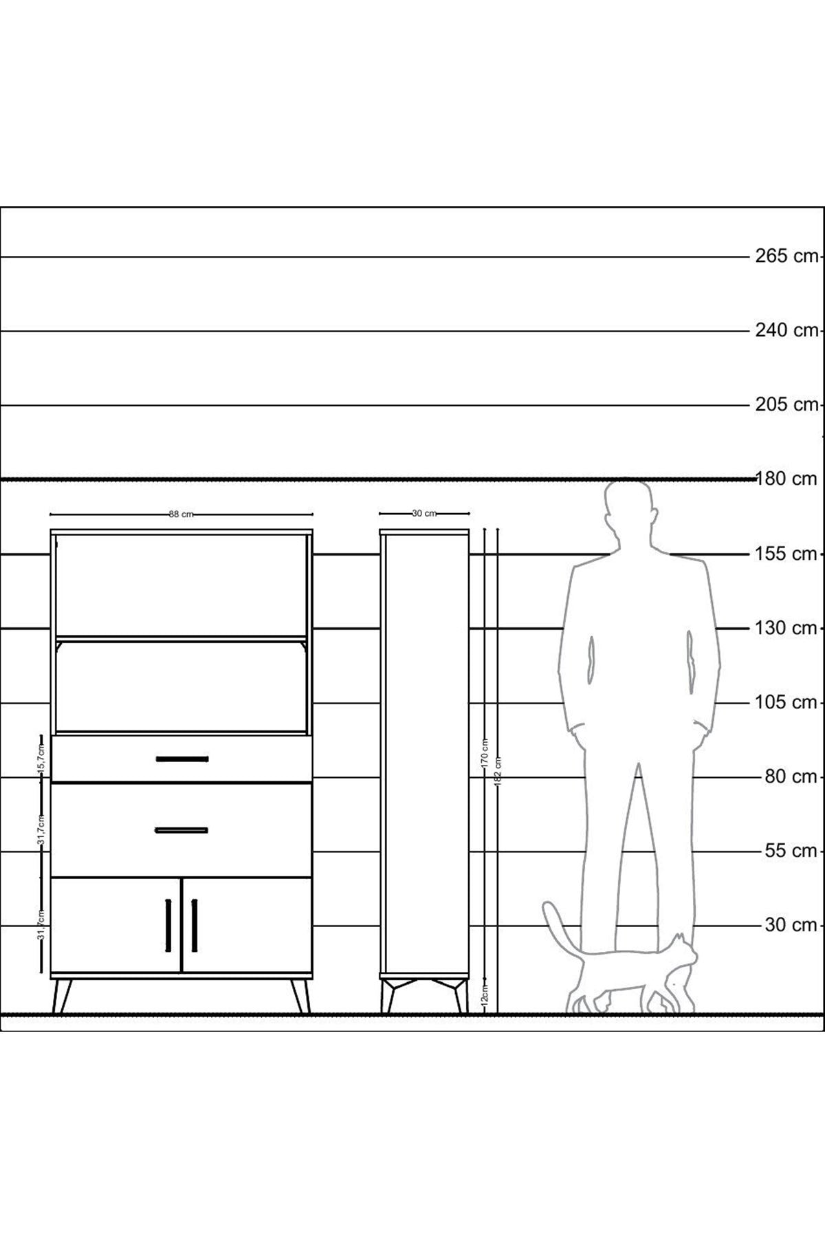 Arges Dolap 2 Raflı 2 Çekmeceli 2 Kapaklı 88x30x163 Çam-Antrasit