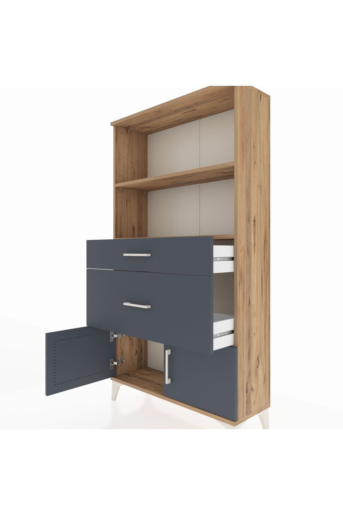 Arges Dolap 2 Raflı 2 Çekmeceli 2 Kapaklı 88x30x163 Çam-Antrasit