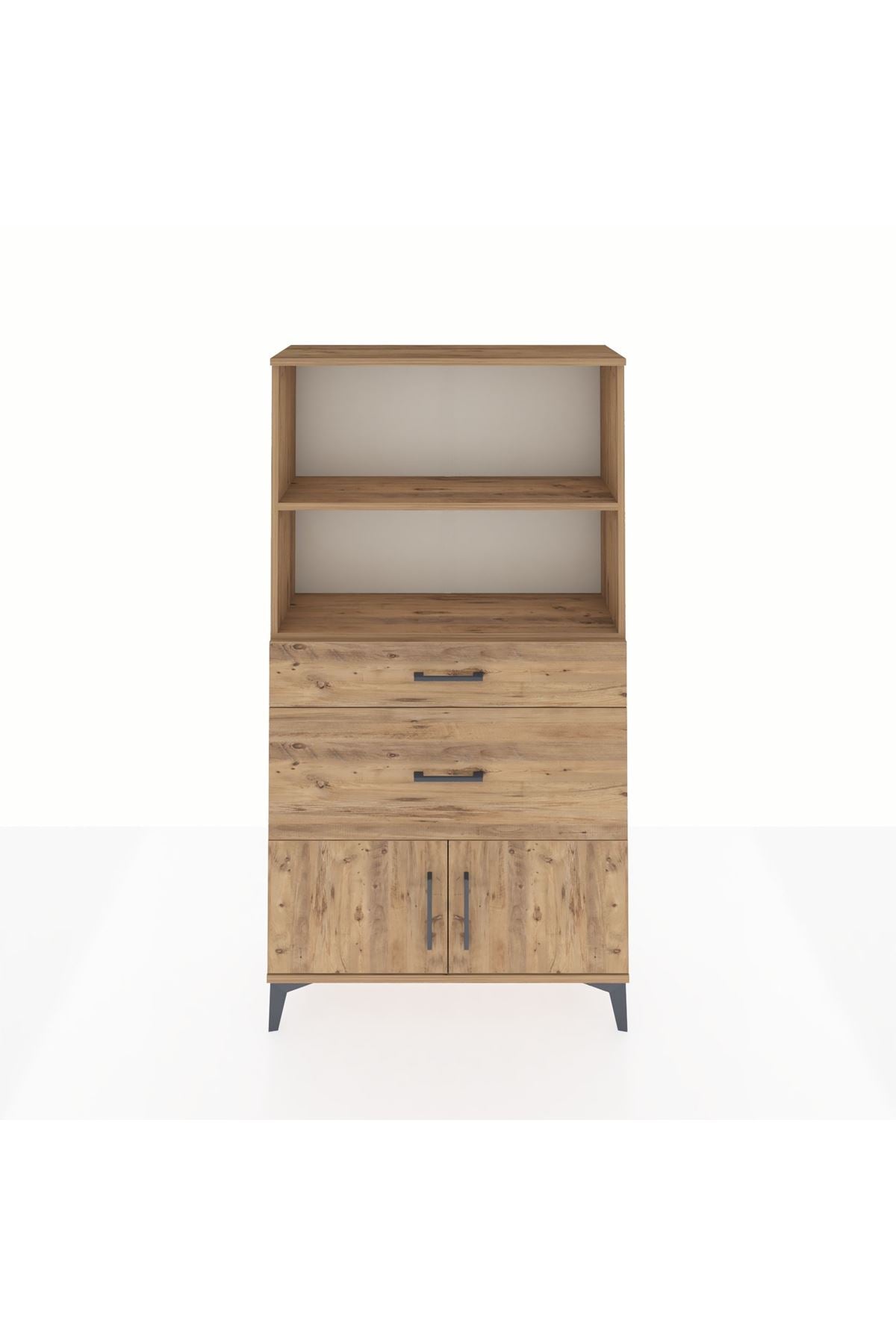 Arges Dolap 2 Raflı 2 Çekmeceli 2 Kapaklı 88x30x163 Çam-Çam