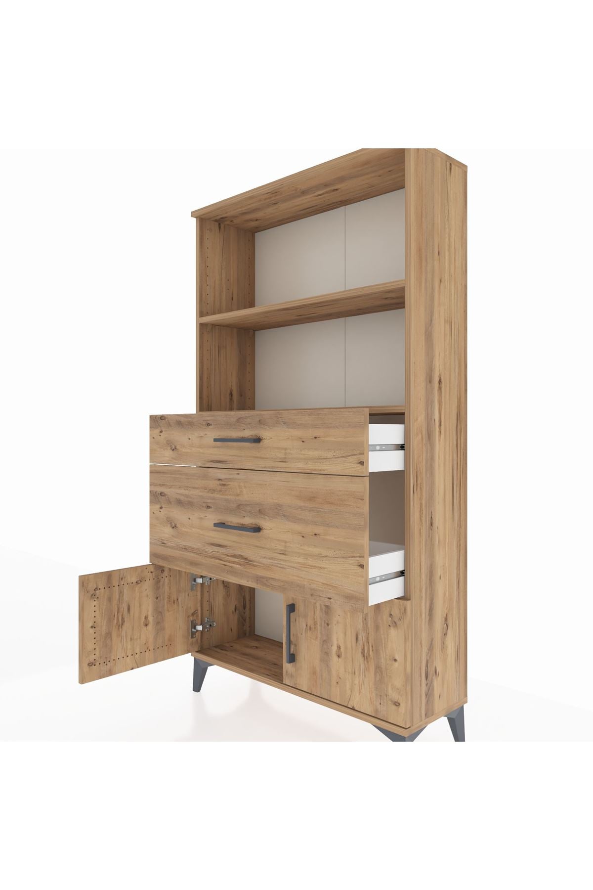 Arges Dolap 2 Raflı 2 Çekmeceli 2 Kapaklı 88x30x163 Çam-Çam