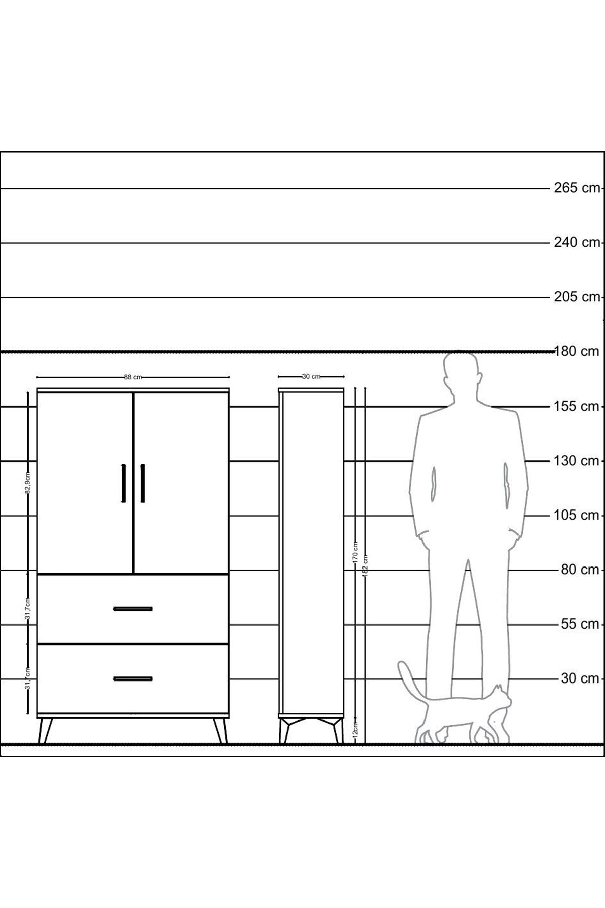 Arges Dolap 3 Raflı 2 Çekmeceli 2 Kapaklı 88x30x163 Aytaşı-Çam