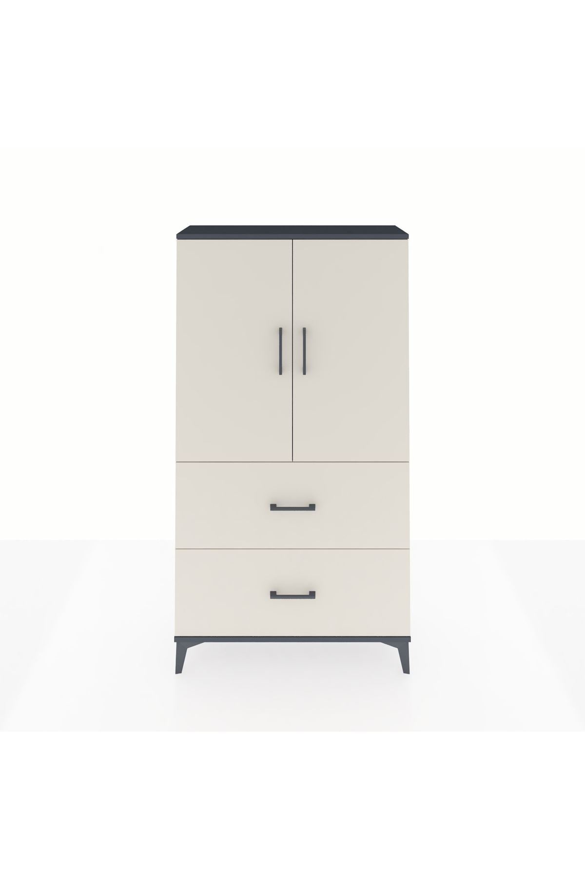 Arges Dolap 3 Raflı 2 Çekmeceli 2 Kapaklı 88x30x163 Antrasit-Aytaşı