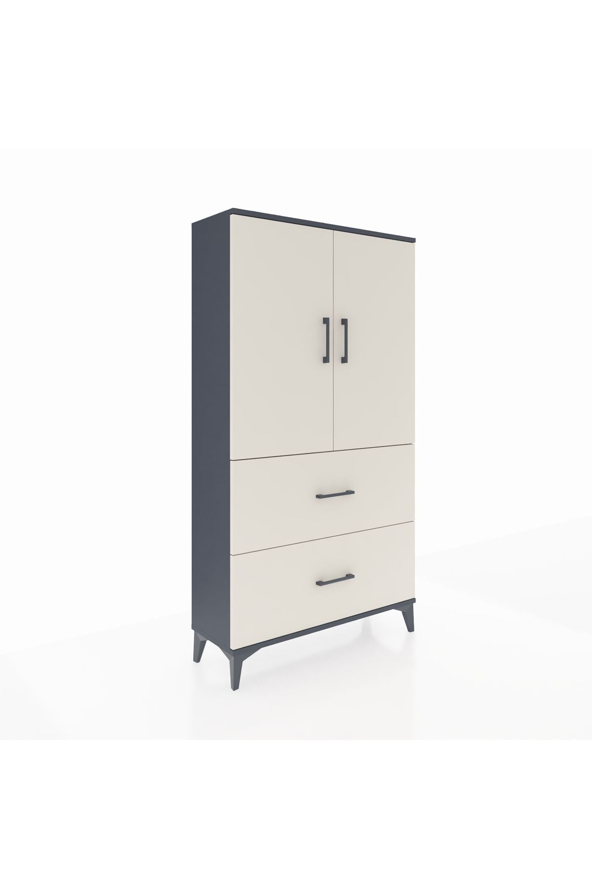 Arges Dolap 3 Raflı 2 Çekmeceli 2 Kapaklı 88x30x163 Antrasit-Aytaşı