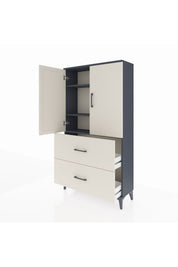 Arges Dolap 3 Raflı 2 Çekmeceli 2 Kapaklı 88x30x163 Antrasit-Aytaşı