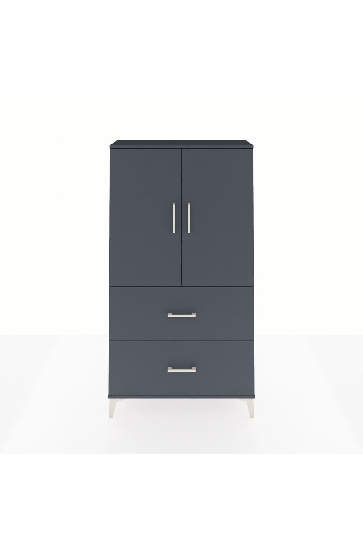 Arges Dolap 3 Raflı 2 Çekmeceli 2 Kapaklı 88x30x163 Antrasit-Antrasit