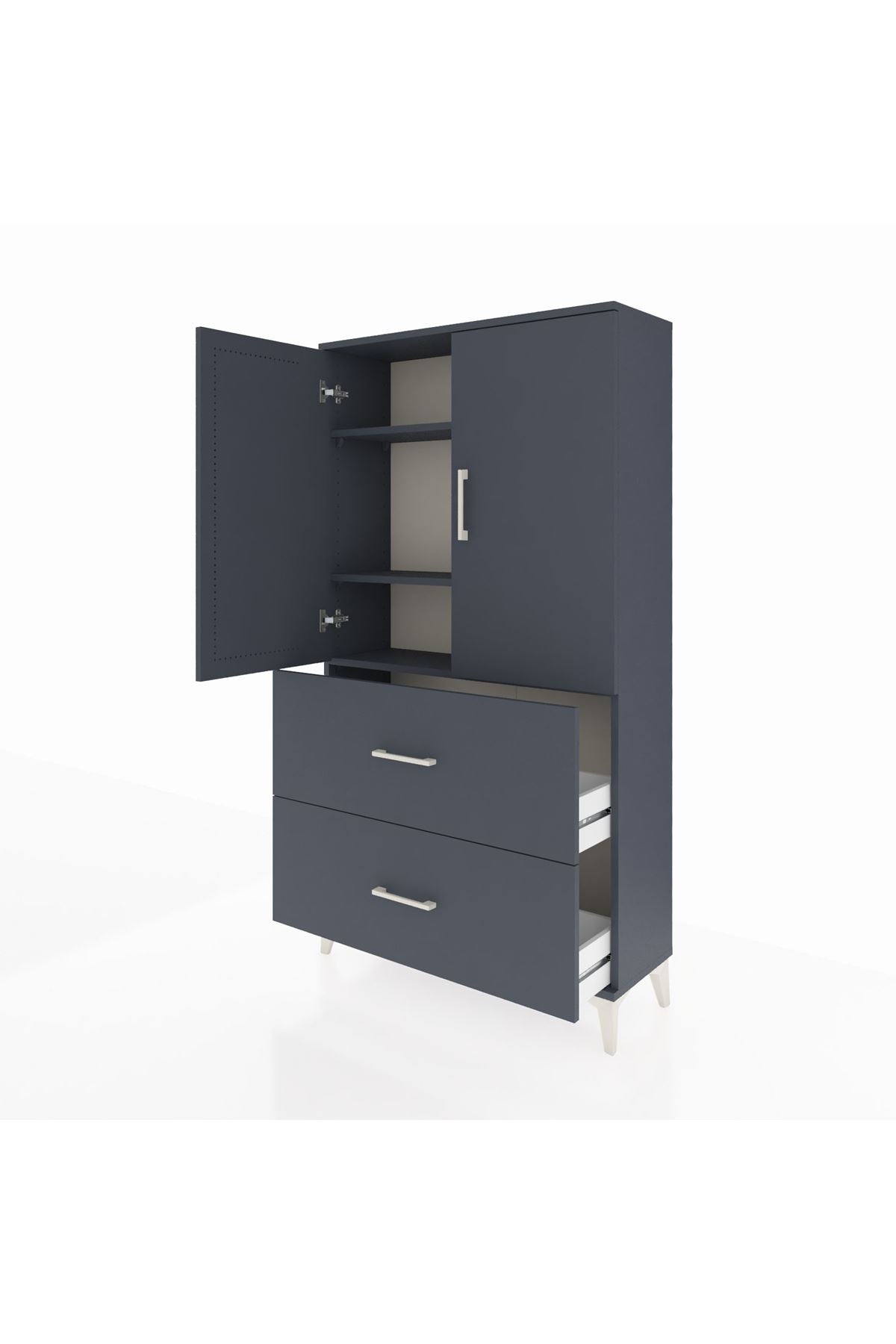 Arges Dolap 3 Raflı 2 Çekmeceli 2 Kapaklı 88x30x163 Antrasit-Antrasit