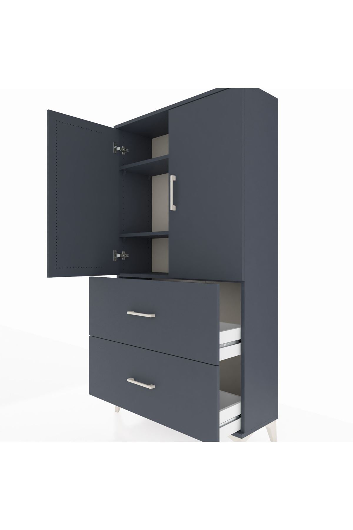 Arges Dolap 3 Raflı 2 Çekmeceli 2 Kapaklı 88x30x163 Antrasit-Antrasit