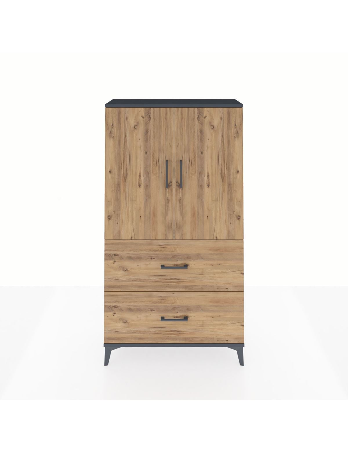 Arges Dolap 3 Raflı 2 Çekmeceli 2 Kapaklı 88x30x163 Antrasit-Çam