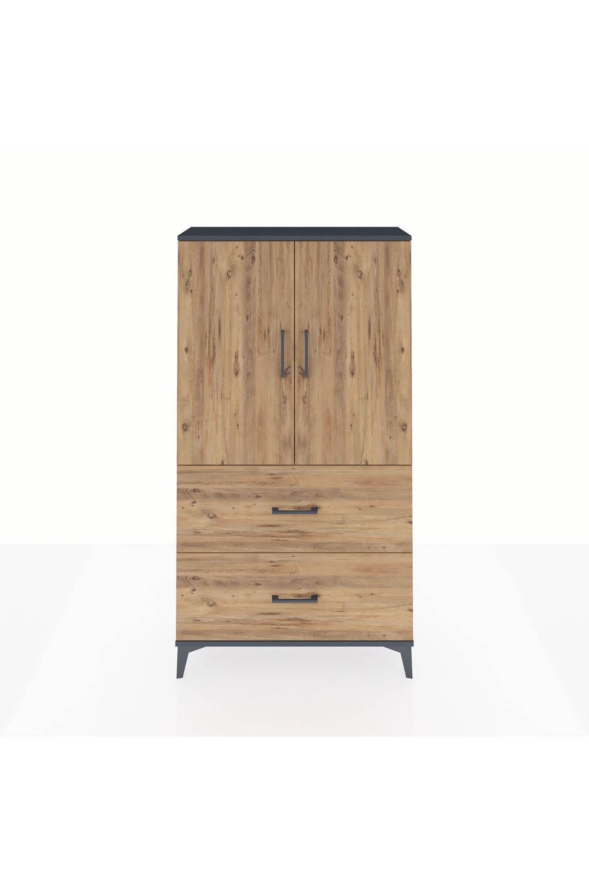 Arges Dolap 3 Raflı 2 Çekmeceli 2 Kapaklı 88x30x163 Antrasit-Çam