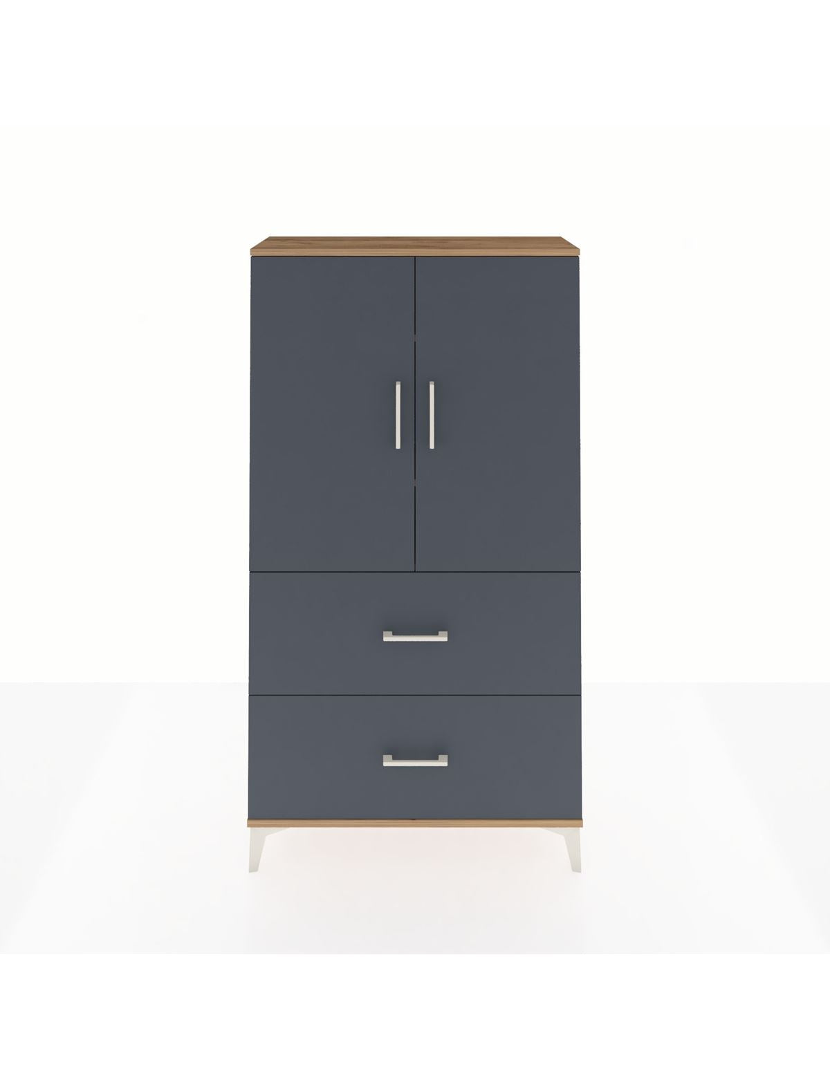 Arges Dolap 3 Raflı 2 Çekmeceli 2 Kapaklı 88x30x163 Çam-Antrasit