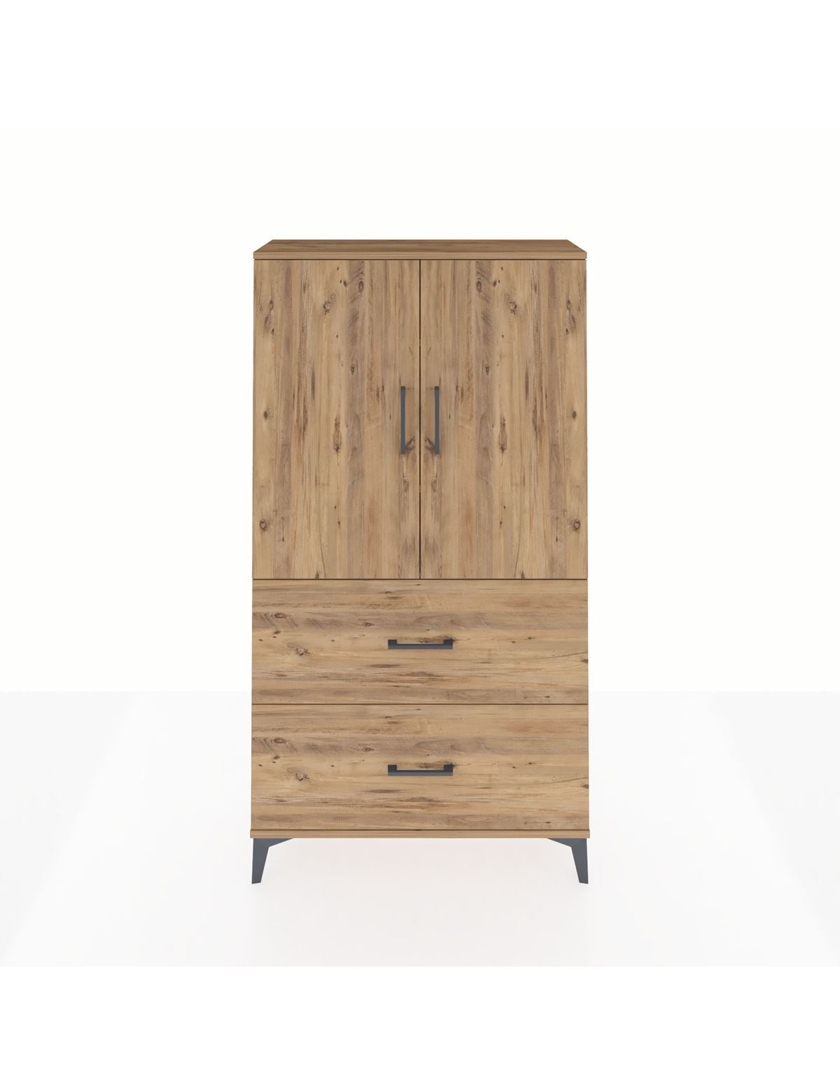 Arges Dolap 3 Raflı 2 Çekmeceli 2 Kapaklı 88x30x163 Çam-Çam