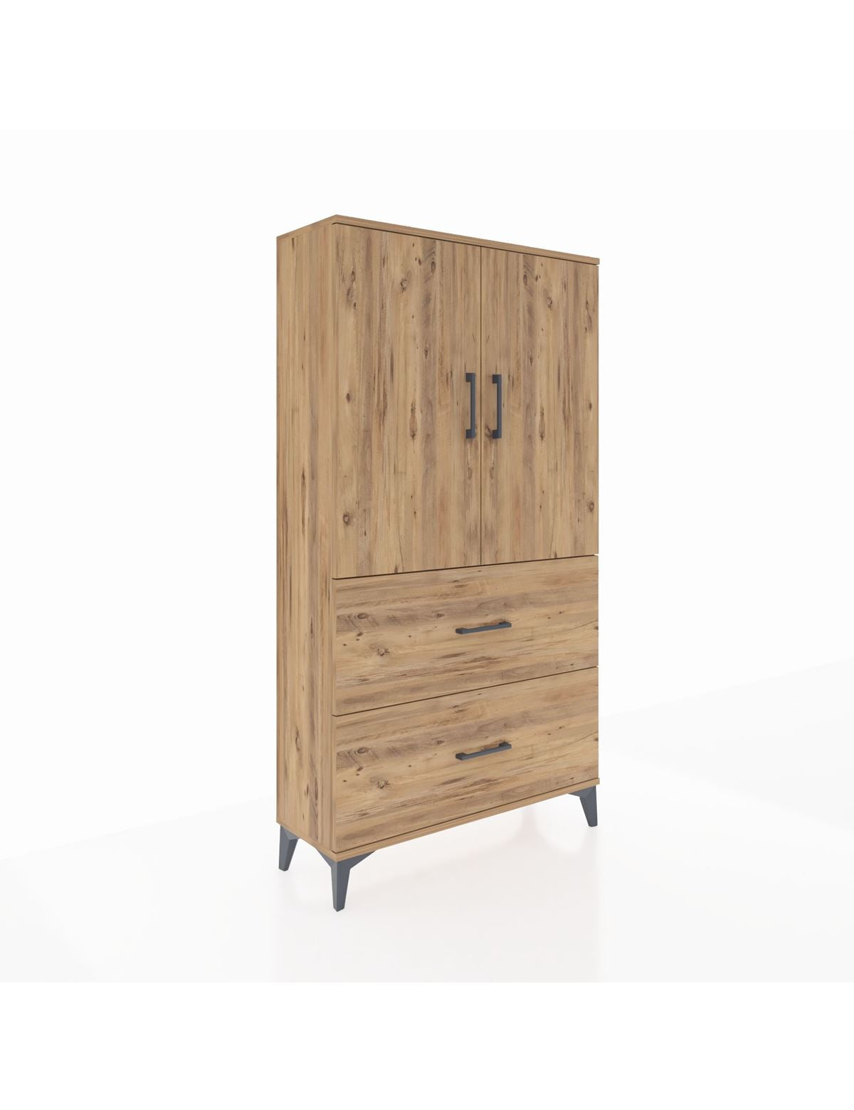 Arges Dolap 3 Raflı 2 Çekmeceli 2 Kapaklı 88x30x163 Çam-Çam