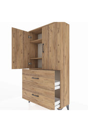 Arges Dolap 3 Raflı 2 Çekmeceli 2 Kapaklı 88x30x163 Çam-Çam