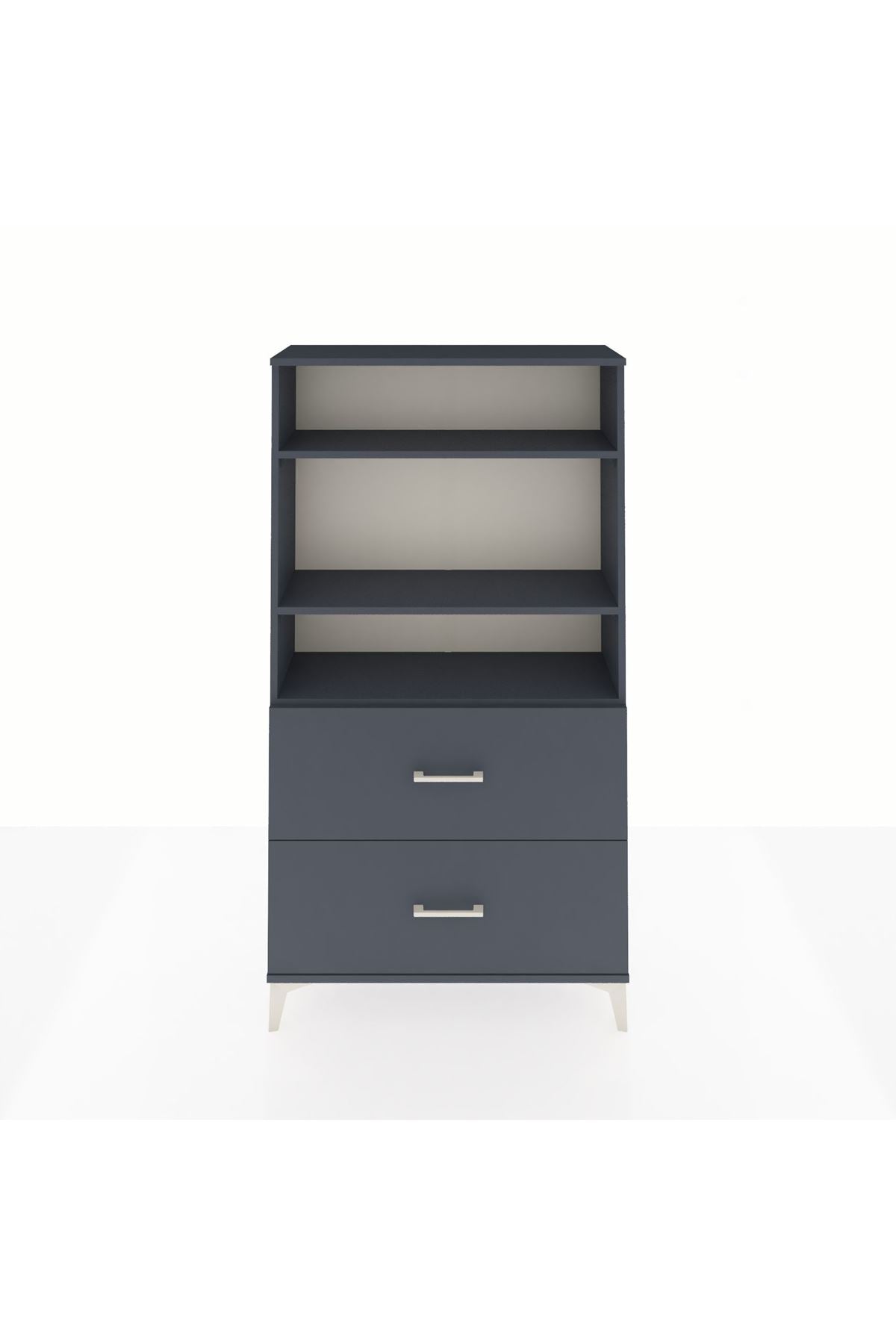 Arges Dolap 3 Raflı 2 Çekmeceli 88x30x163 Antrasit-Antrasit