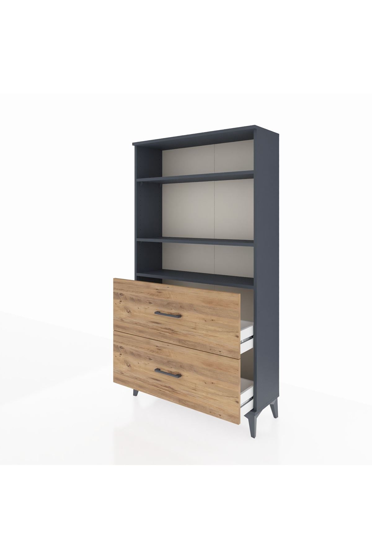 Arges Dolap 3 Raflı 2 Çekmeceli 88x30x163 Antrasit-Çam