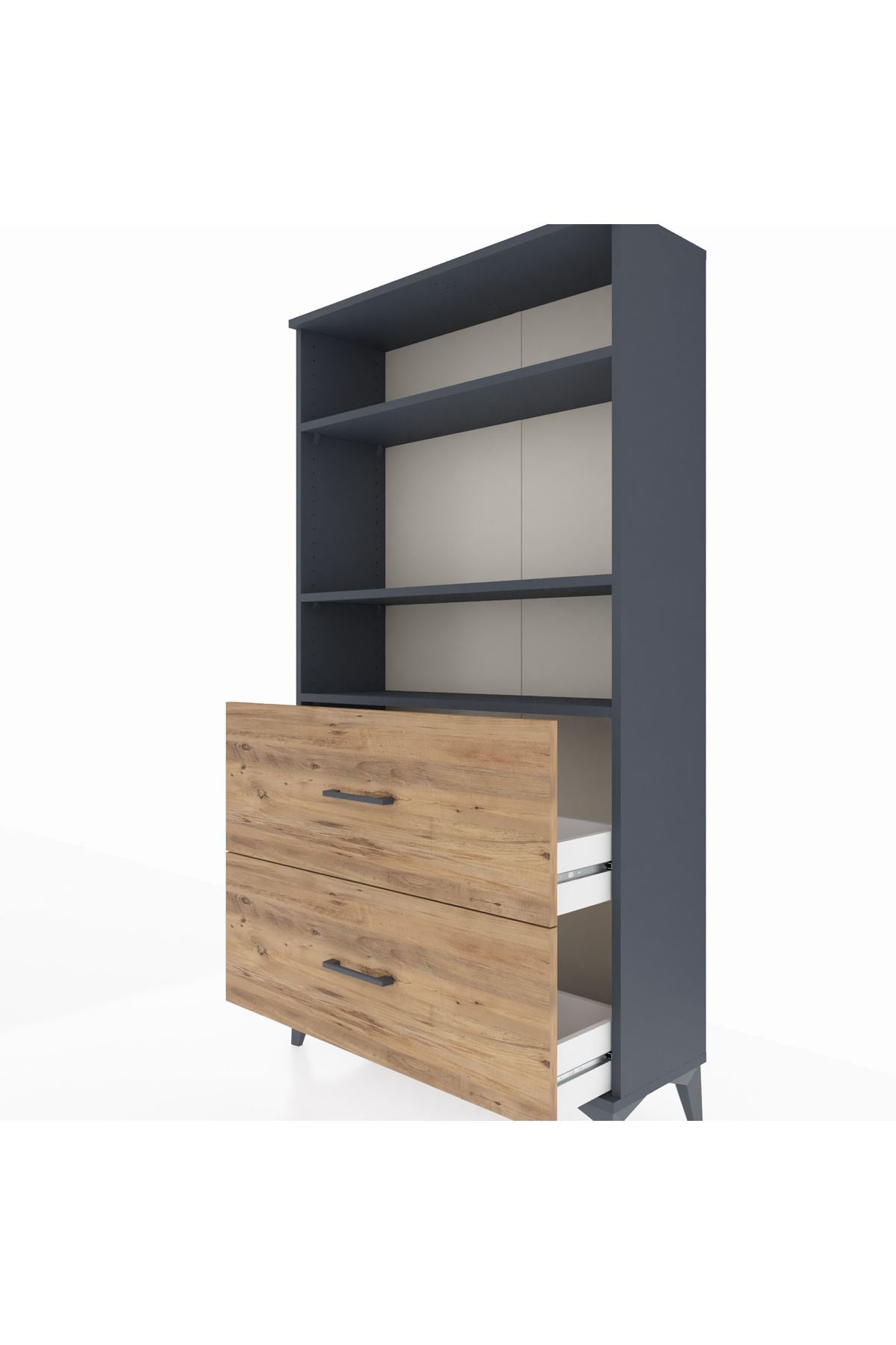 Arges Dolap 3 Raflı 2 Çekmeceli 88x30x163 Antrasit-Çam