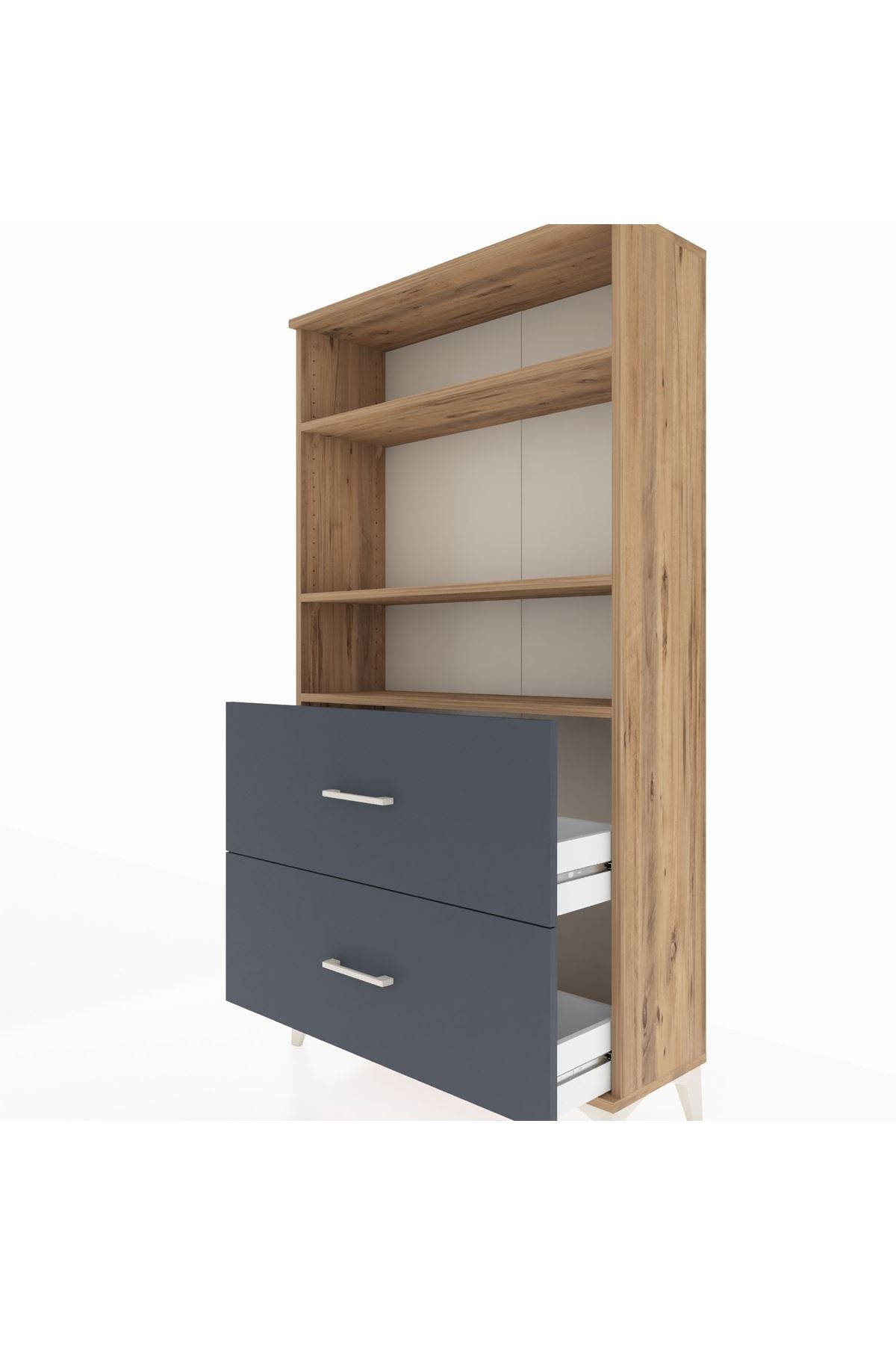 Arges Dolap 3 Raflı 2 Çekmeceli 88x30x163 Çam-Antrasit