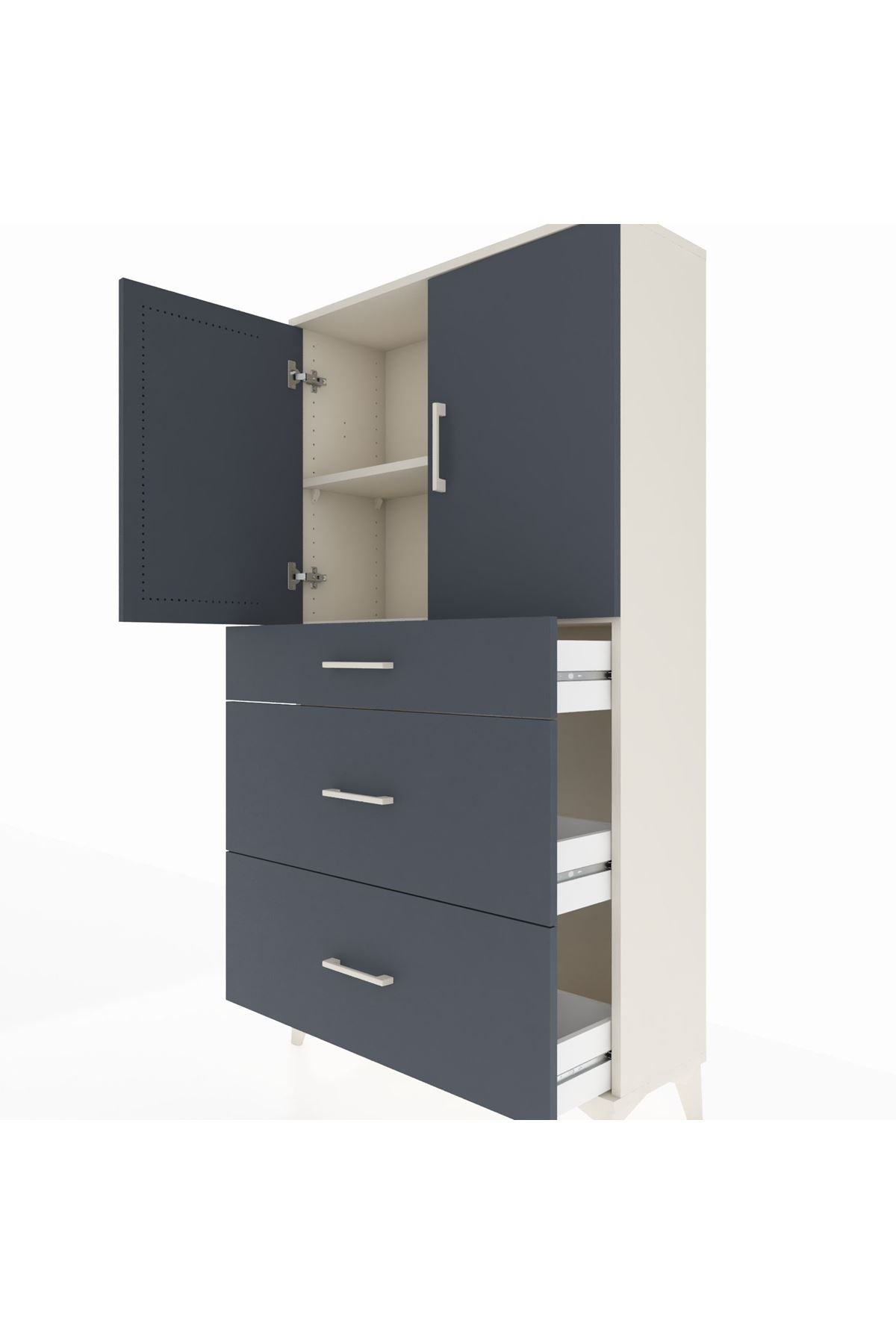 Arges Dolap 2 Raflı 3 Çekmeceli 2 Kapaklı 88x30x163 Aytaşı-Antrasit