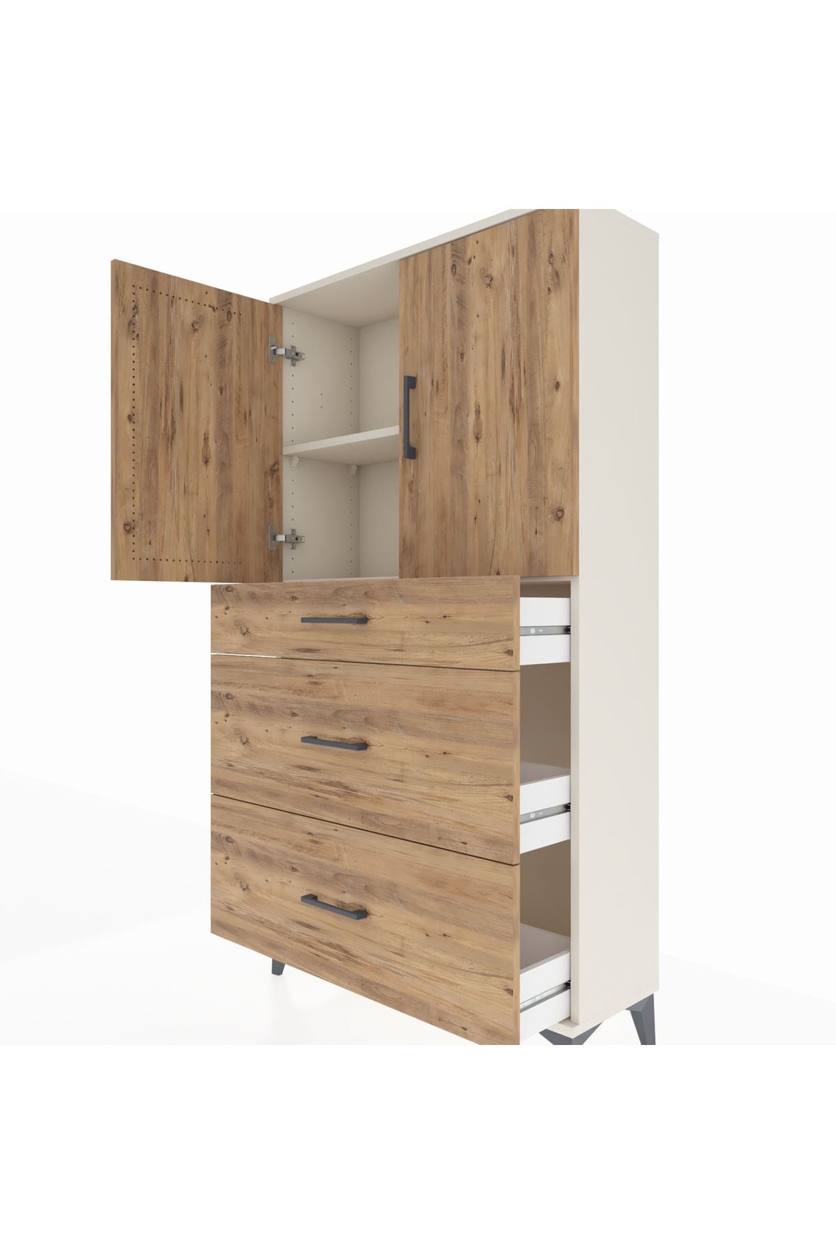 Arges Dolap 2 Raflı 3 Çekmeceli 2 Kapaklı 88x30x163 Aytaşı-Çam