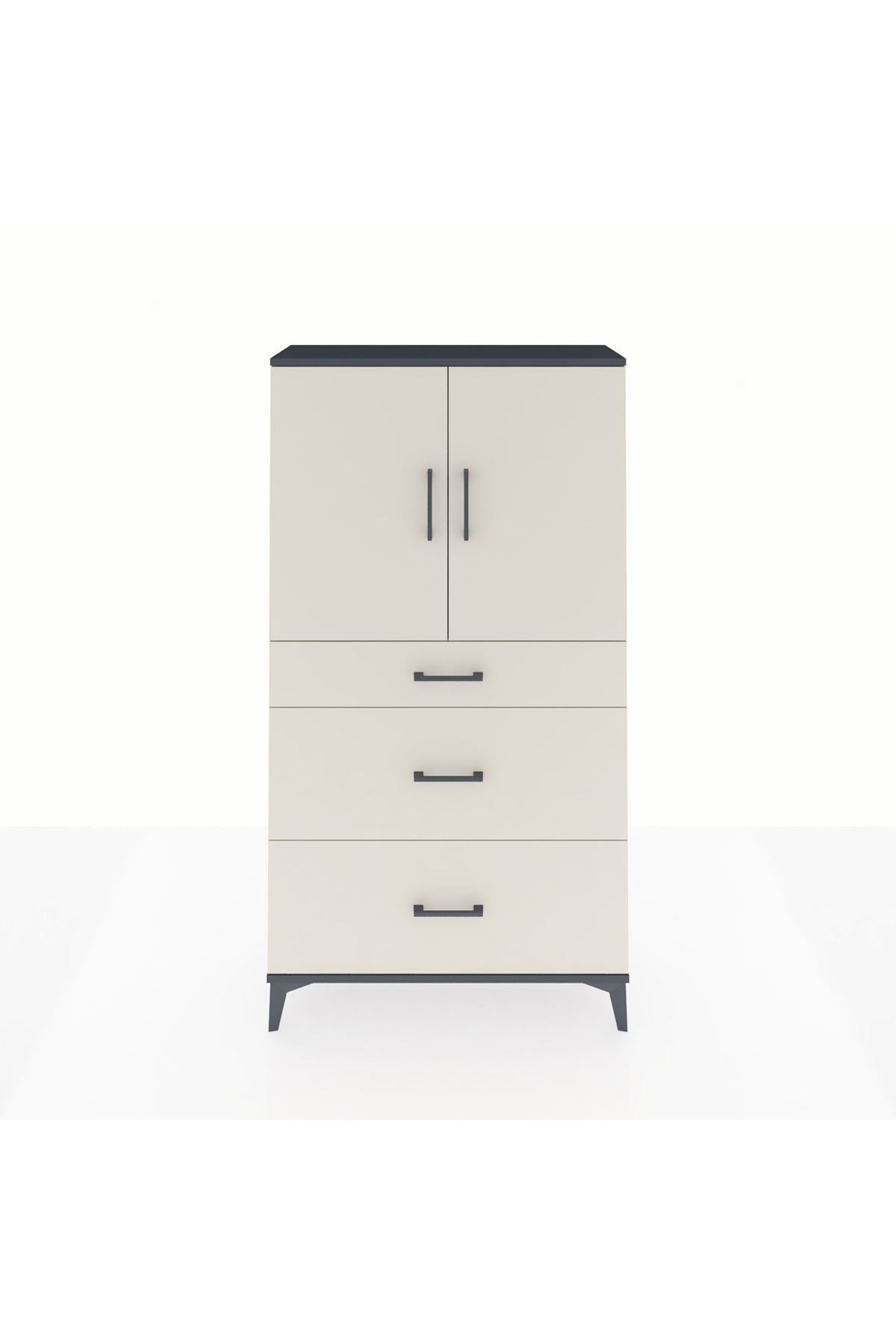 Arges Dolap 2 Raflı 3 Çekmeceli 2 Kapaklı 88x30x163 Antrasit-Aytaşı