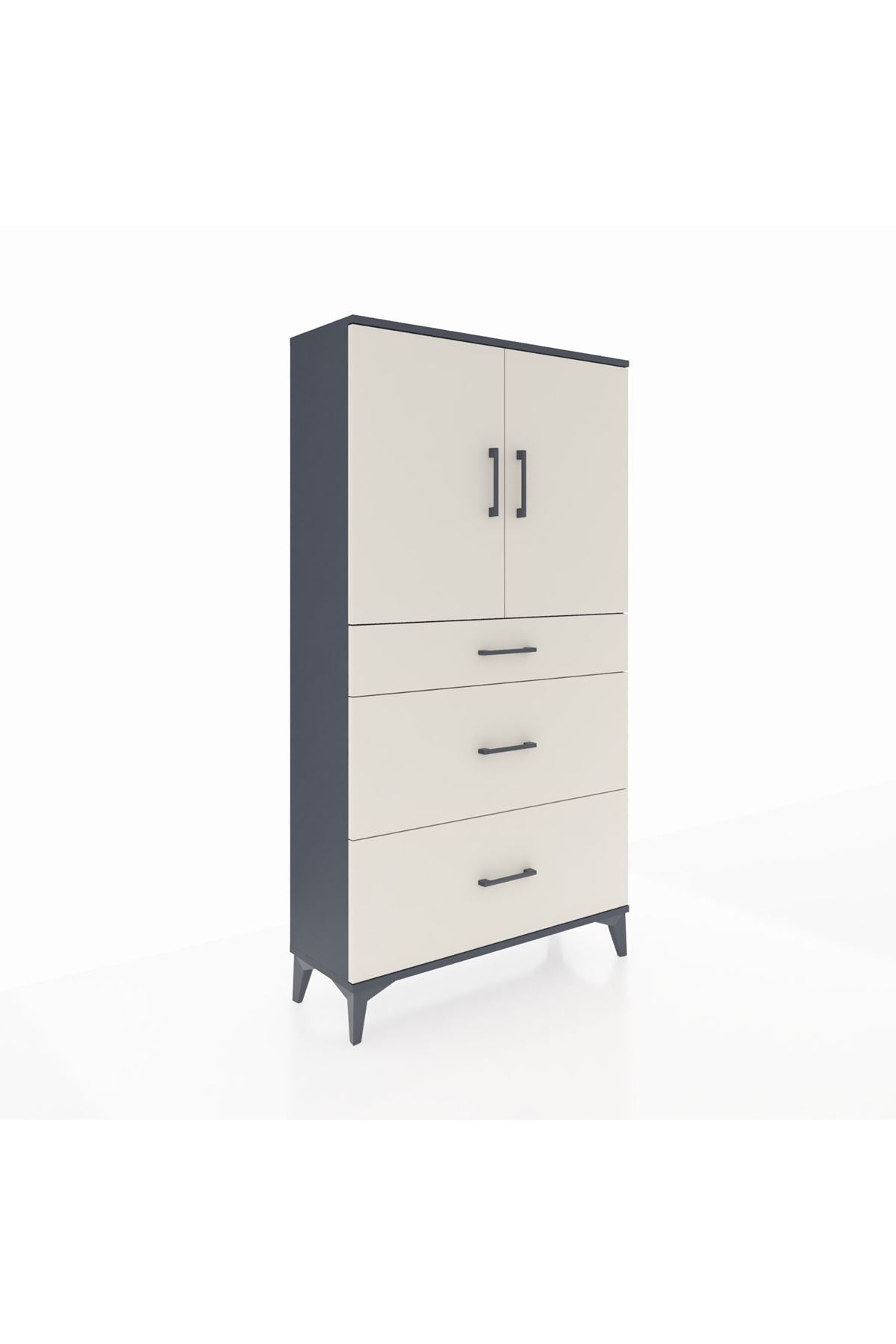 Arges Dolap 2 Raflı 3 Çekmeceli 2 Kapaklı 88x30x163 Antrasit-Aytaşı