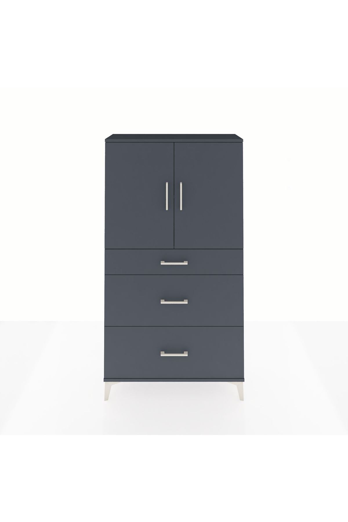 Arges Dolap 2 Raflı 3 Çekmeceli 2 Kapaklı 88x30x163 Antrasit-Antrasit