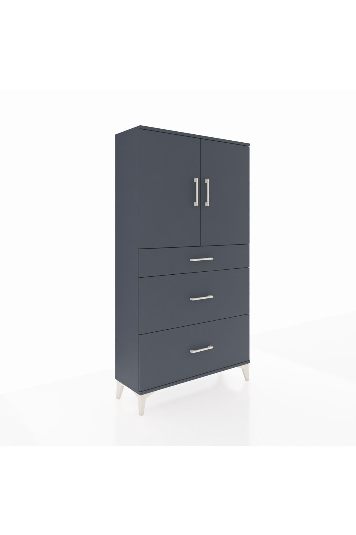 Arges Dolap 2 Raflı 3 Çekmeceli 2 Kapaklı 88x30x163 Antrasit-Antrasit