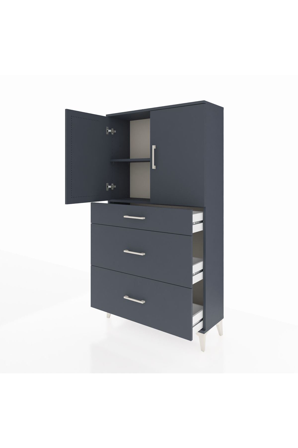 Arges Dolap 2 Raflı 3 Çekmeceli 2 Kapaklı 88x30x163 Antrasit-Antrasit