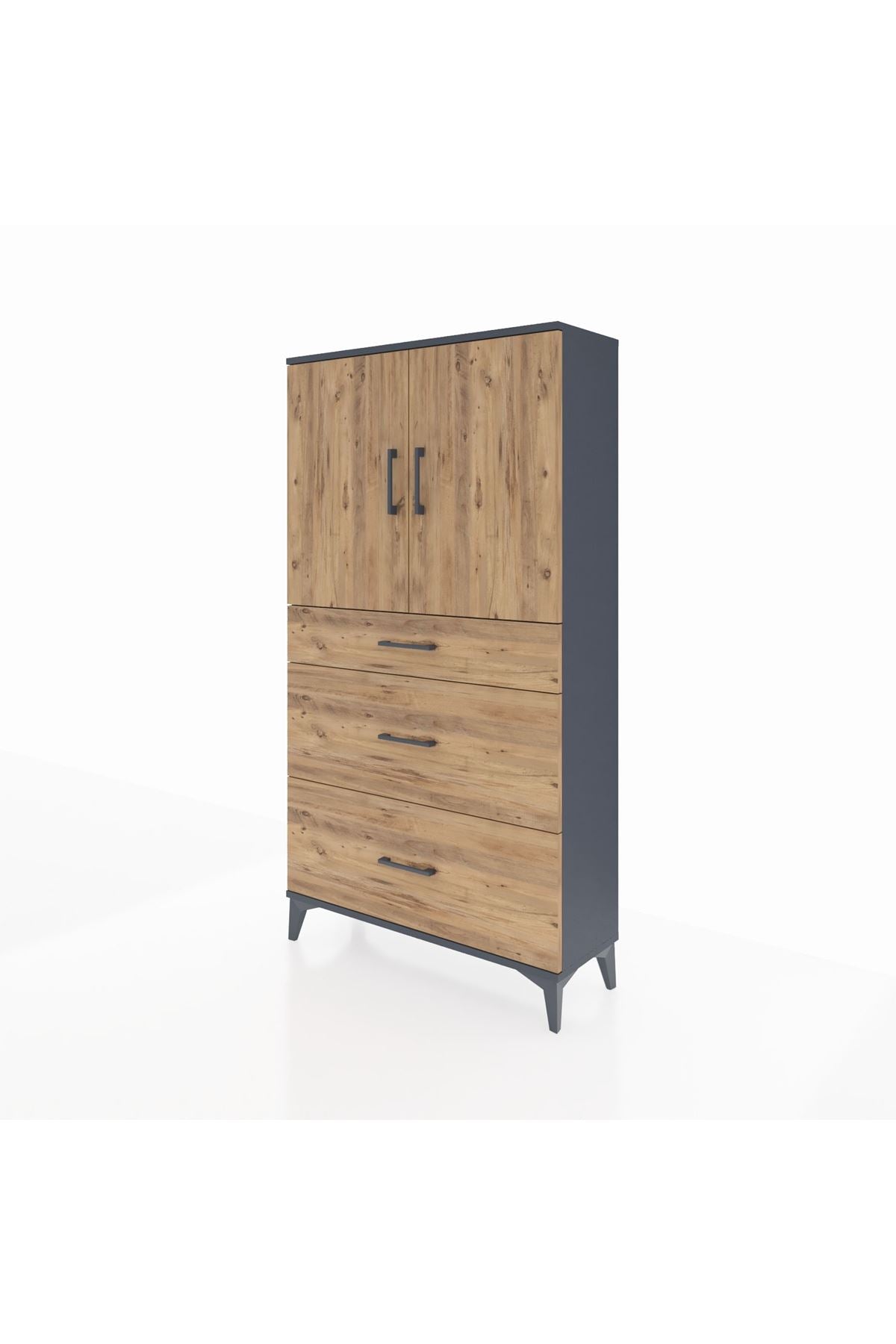 Arges Dolap 2 Raflı 3 Çekmeceli 2 Kapaklı 88x30x163 Antrasit-Çam