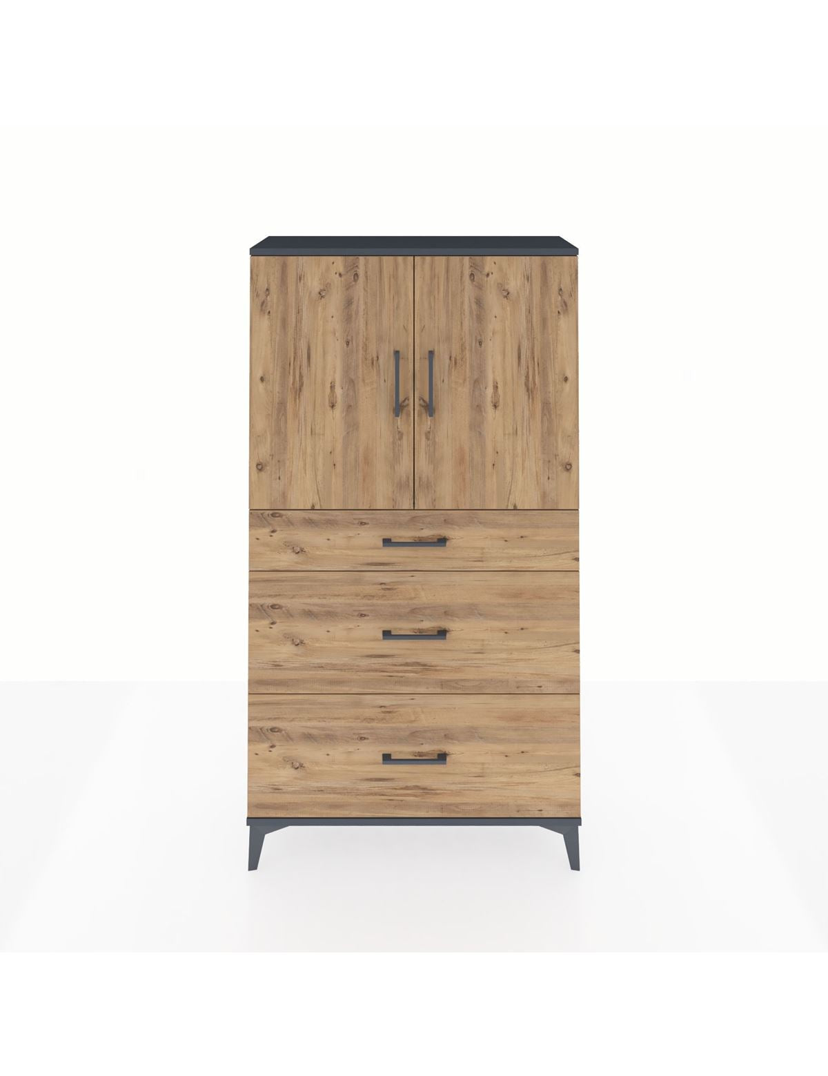 Arges Dolap 2 Raflı 3 Çekmeceli 2 Kapaklı 88x30x163 Antrasit-Çam