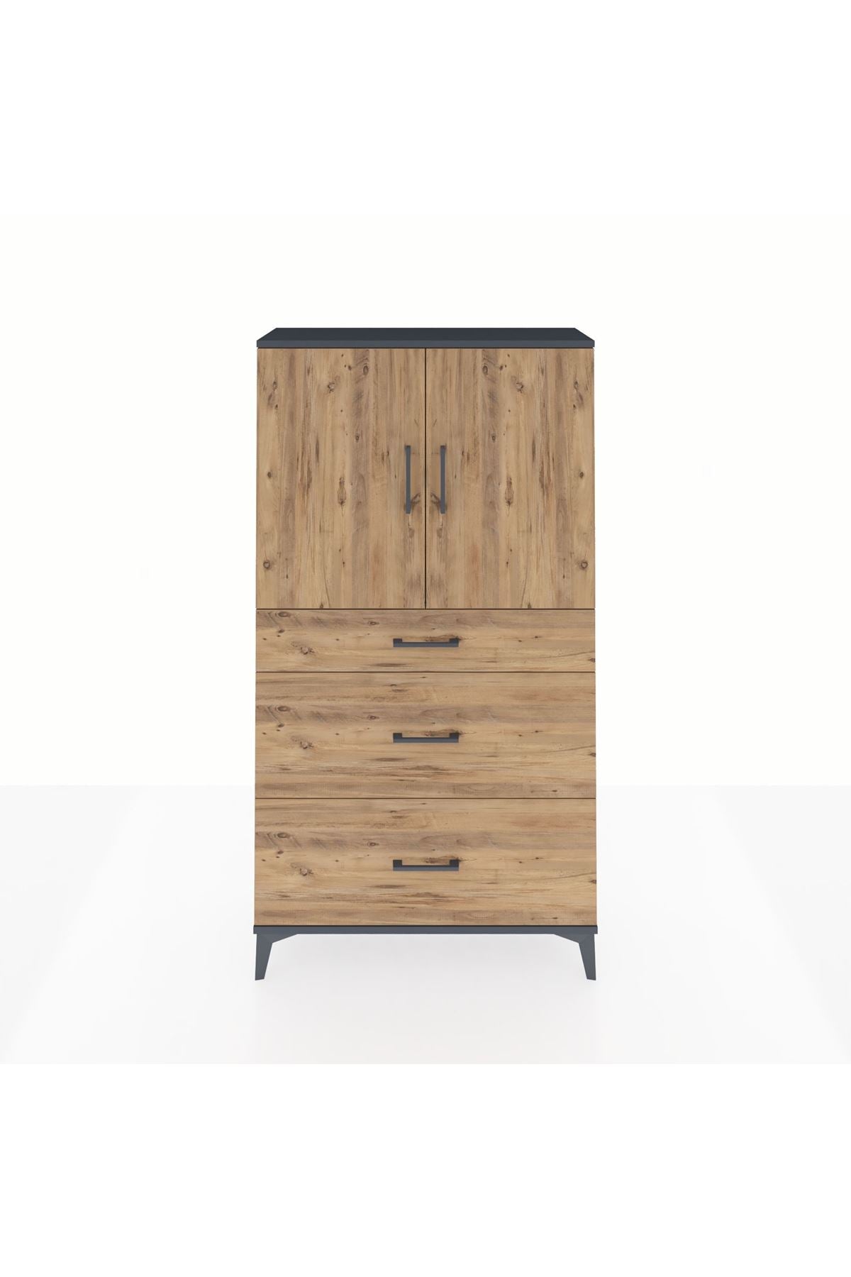 Arges Dolap 2 Raflı 3 Çekmeceli 2 Kapaklı 88x30x163 Antrasit-Çam