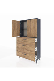 Arges Dolap 2 Raflı 3 Çekmeceli 2 Kapaklı 88x30x163 Antrasit-Çam