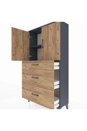 Arges Dolap 2 Raflı 3 Çekmeceli 2 Kapaklı 88x30x163 Antrasit-Çam