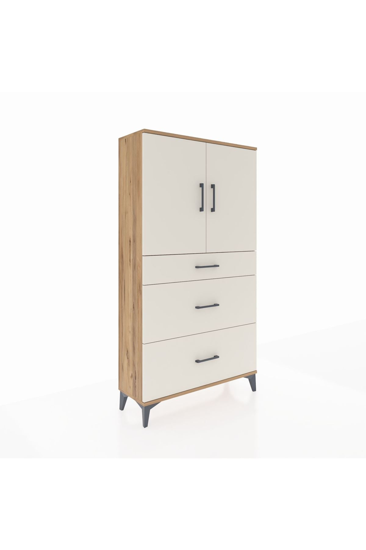 Arges Dolap 2 Raflı 3 Çekmeceli 2 Kapaklı 88x30x163 Çam-Aytaşı